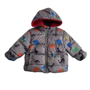 Swiss Tech 12 Months Gray Dinosaur Full‎ Zip Puffer Jacket